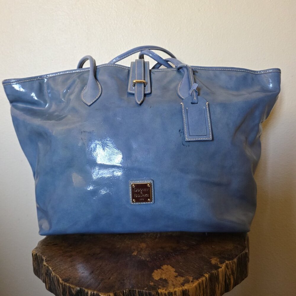 Dooney & Bourke Cindy Patent Leather Tote Bag Blue Large Shoulder Purse - Picture 8 of 16